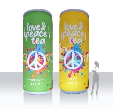 aufblasbare Produktvergrößerung - riesige Getränkedosen "love & peace tea"